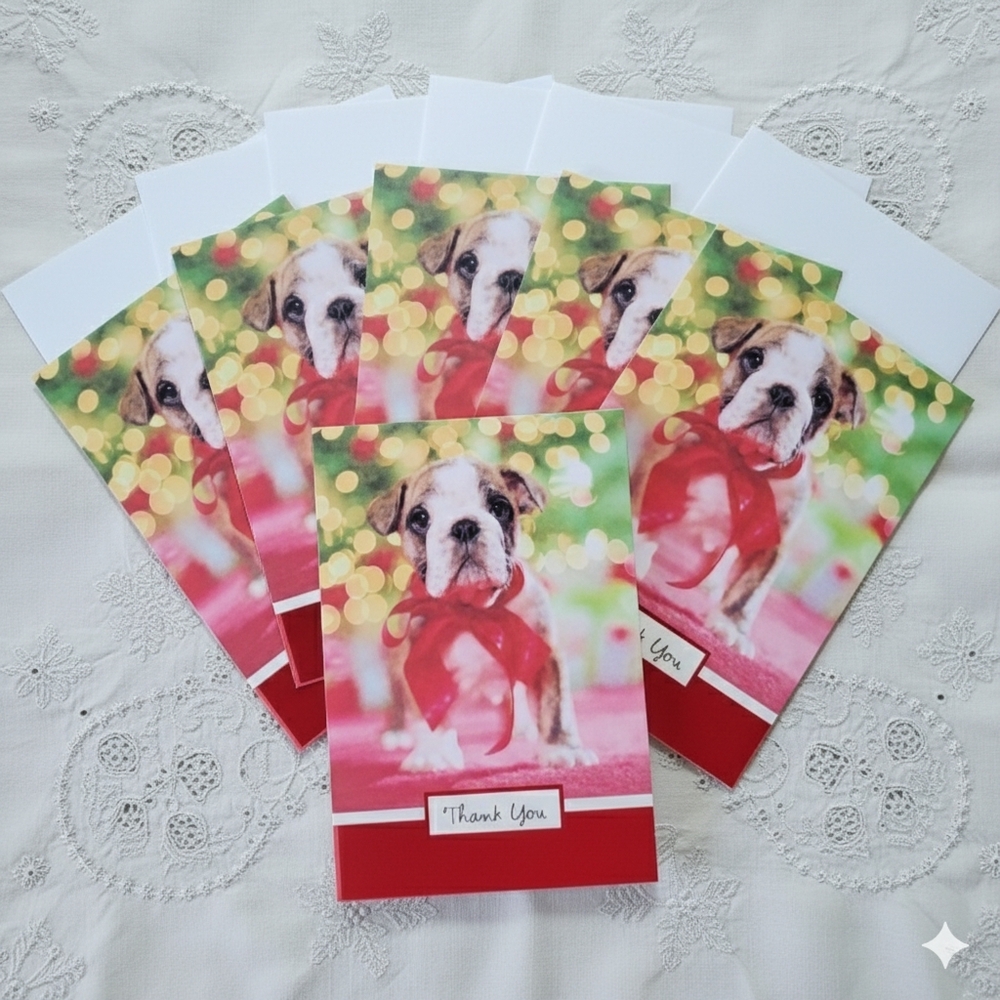 Thank You 6 Pack Holiday Greeting Cards Puppy Christmas Festive Grateful Gift
